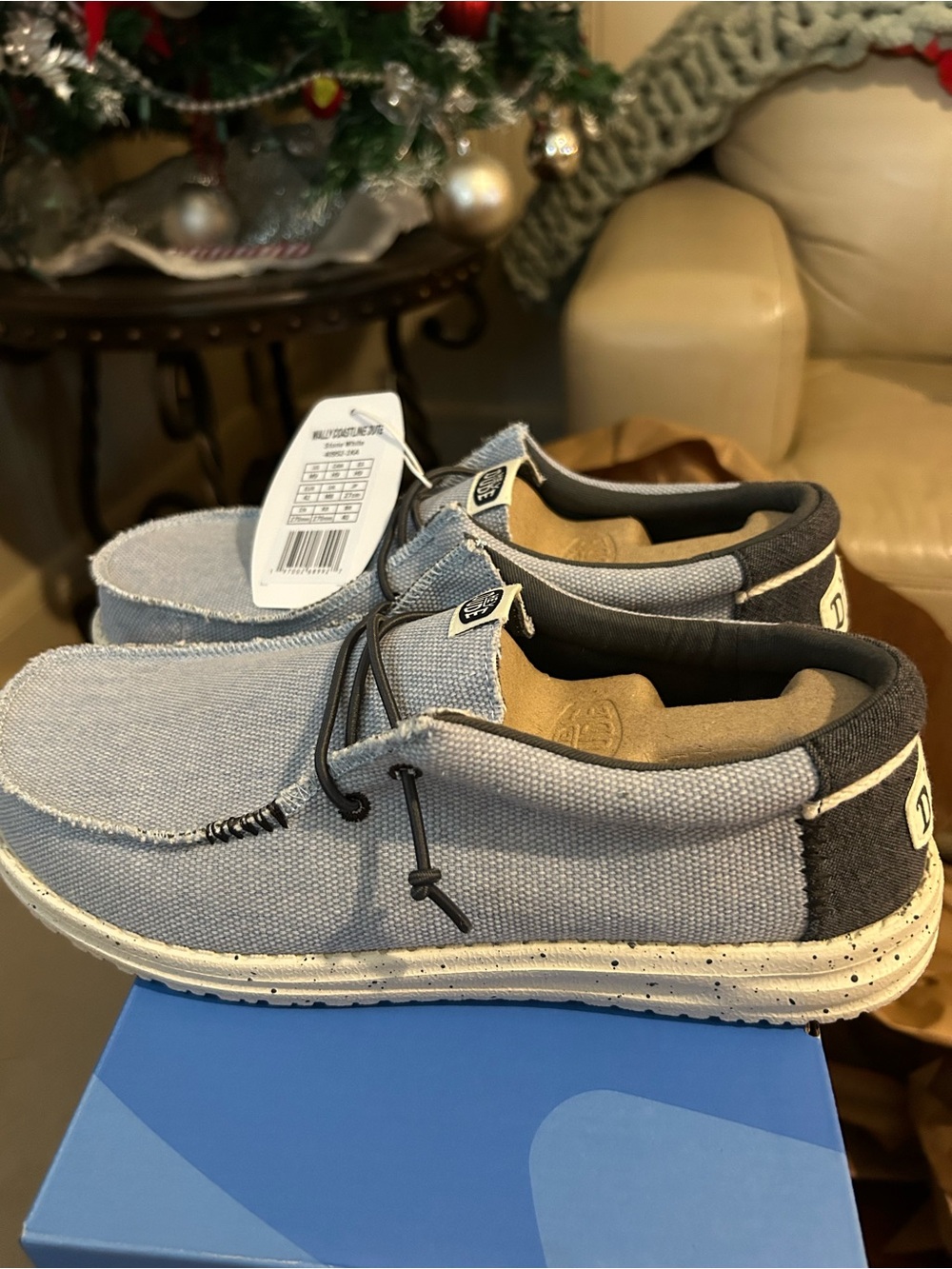 Hey Dude Light Blue Canvas Slip-On Sneakers with Dark Heel